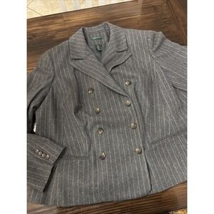 Lauren Ralph Lauren Blazer Coat Womens Sz 18 Cropped 109% Wool Pin Stripe